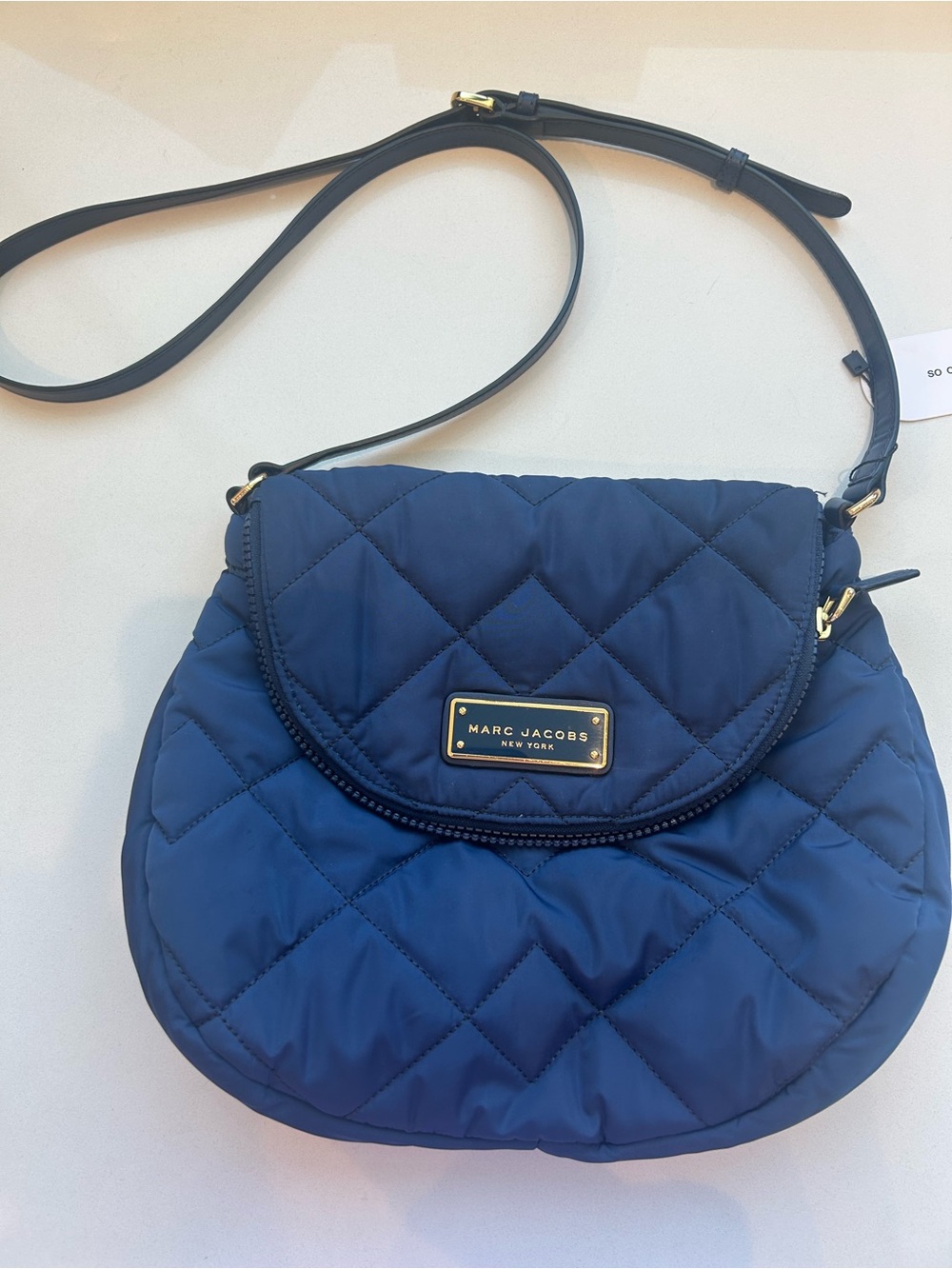 Marc Jacobs Quilted Navy Crossbody with Gold Plaque